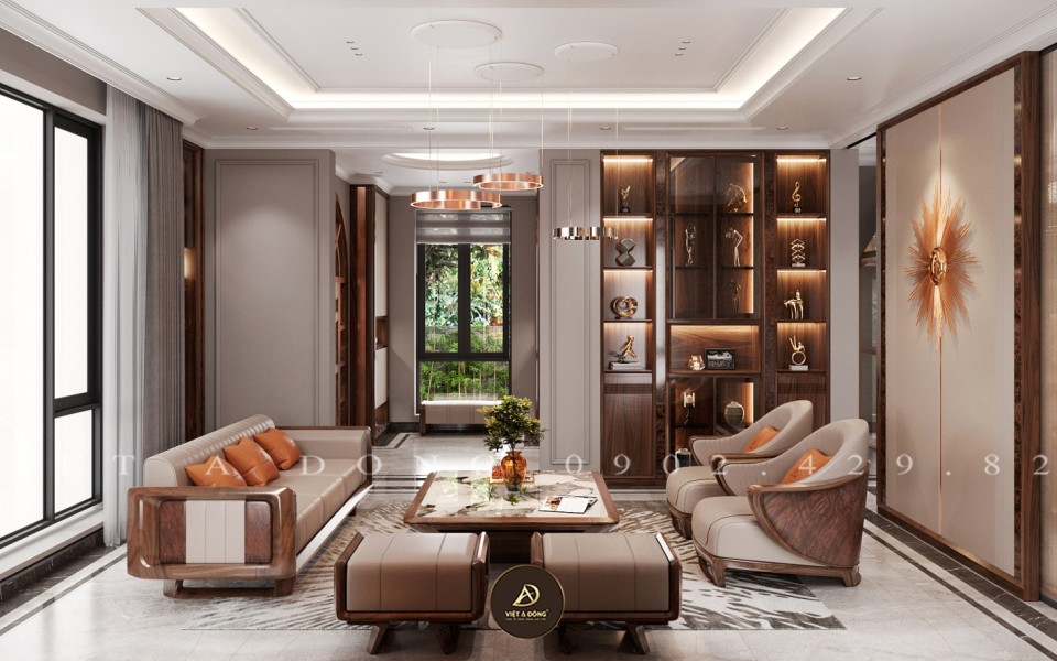 Thiết kế - Thi công nội thất biệt thự gỗ óc chó tại Starlake Hồ Tây - Anh Việt